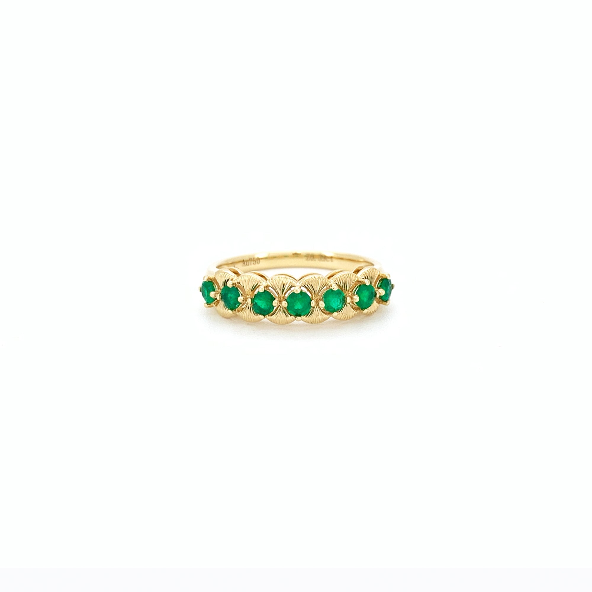 Emerald and Diamond Half Eternity Ring 18K Yellow Gold