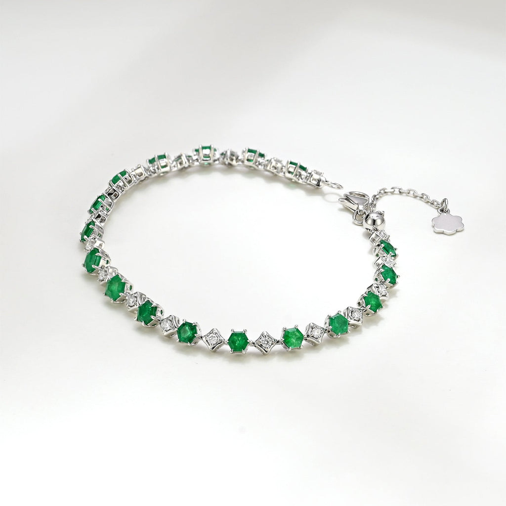 One of a Kind 18K White Gold Emerald and Diamond Tennis Bracelet
