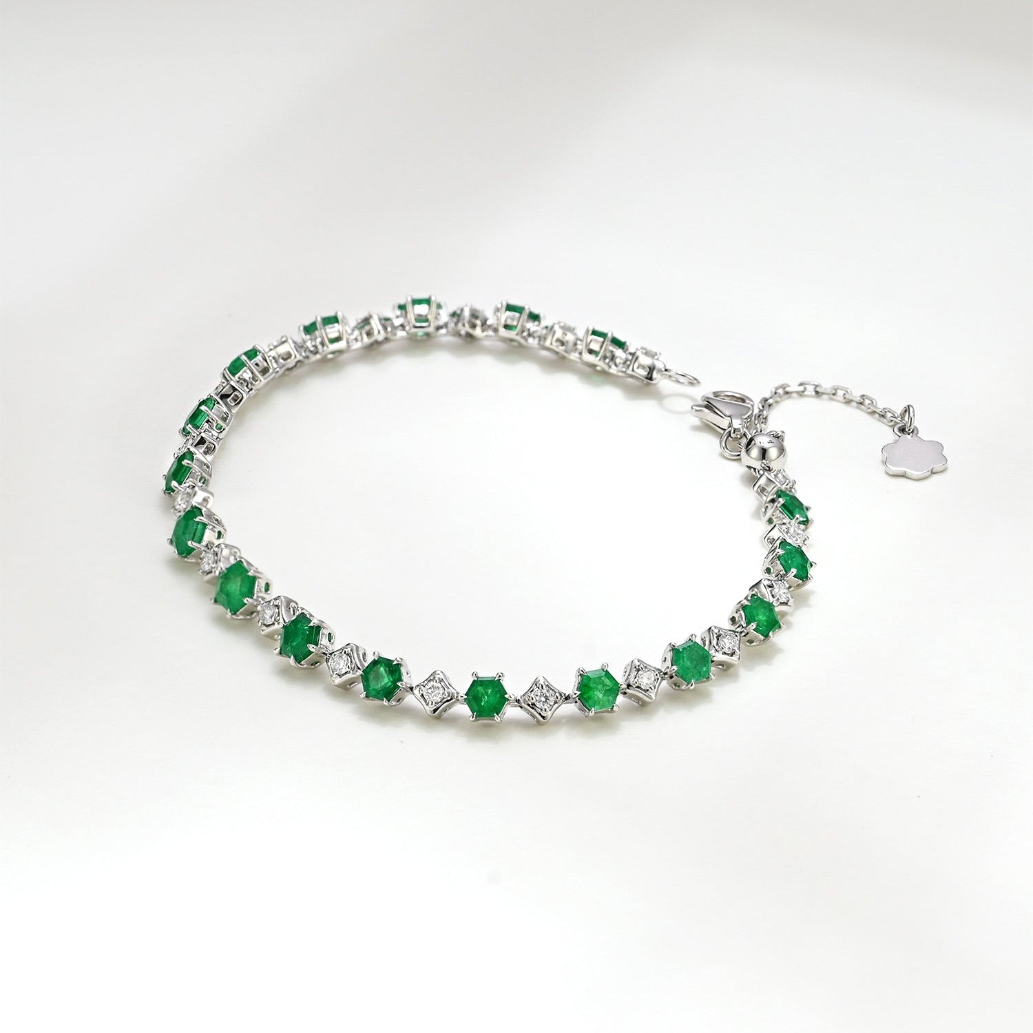 One of a Kind 18K White Gold Emerald and Diamond Tennis Bracelet