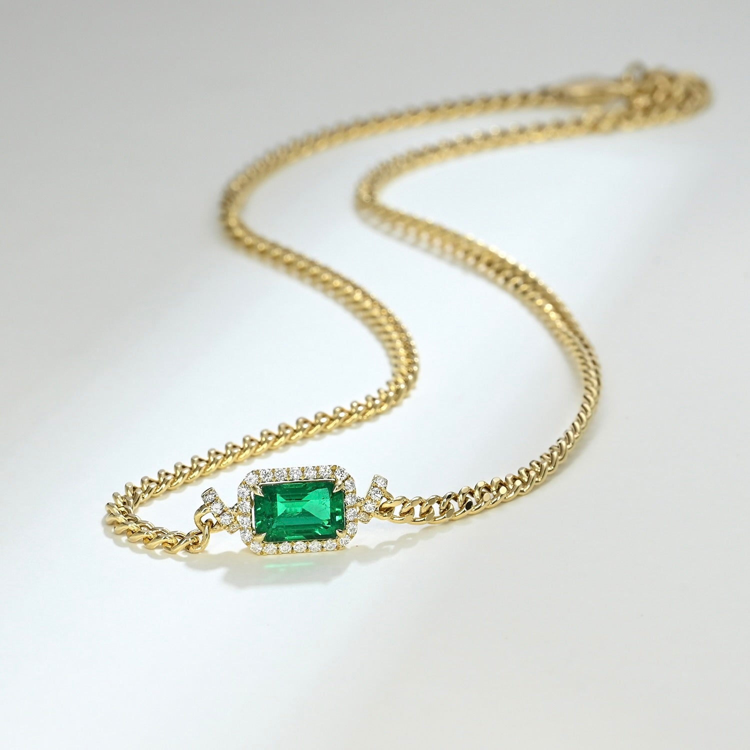 One of a Kind 18K Gold Emerald and Diamond Necklace