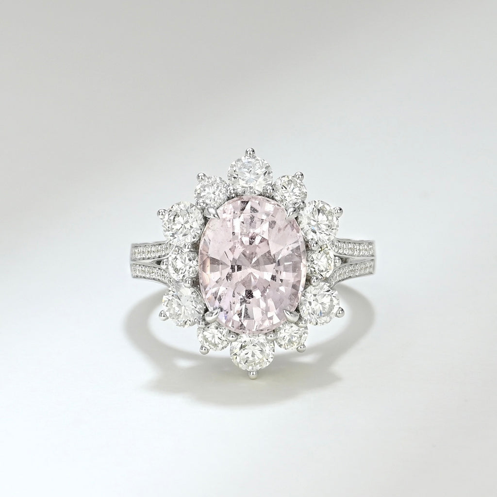 One of a Kind Peach Sapphire and Diamond Ring
