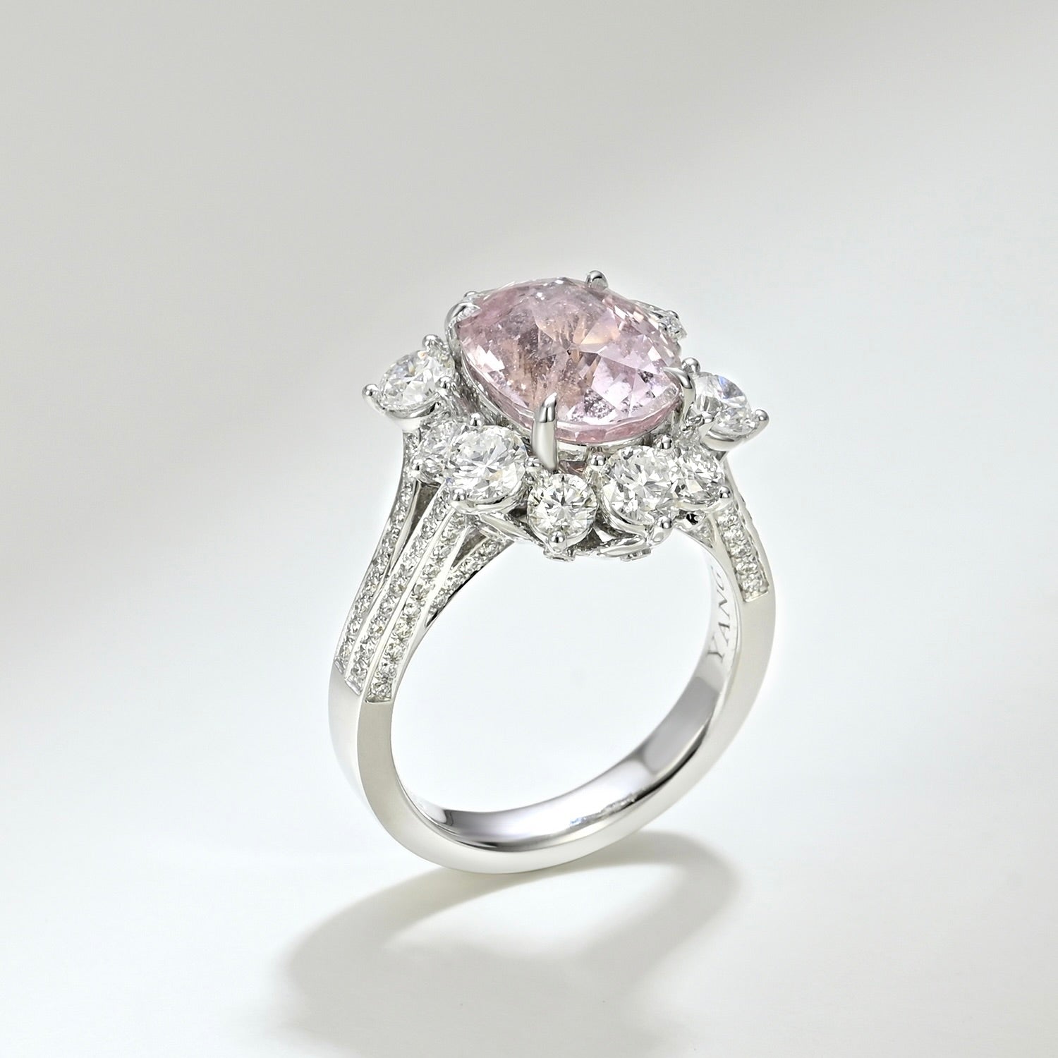 One of a Kind Peach Sapphire and Diamond Ring