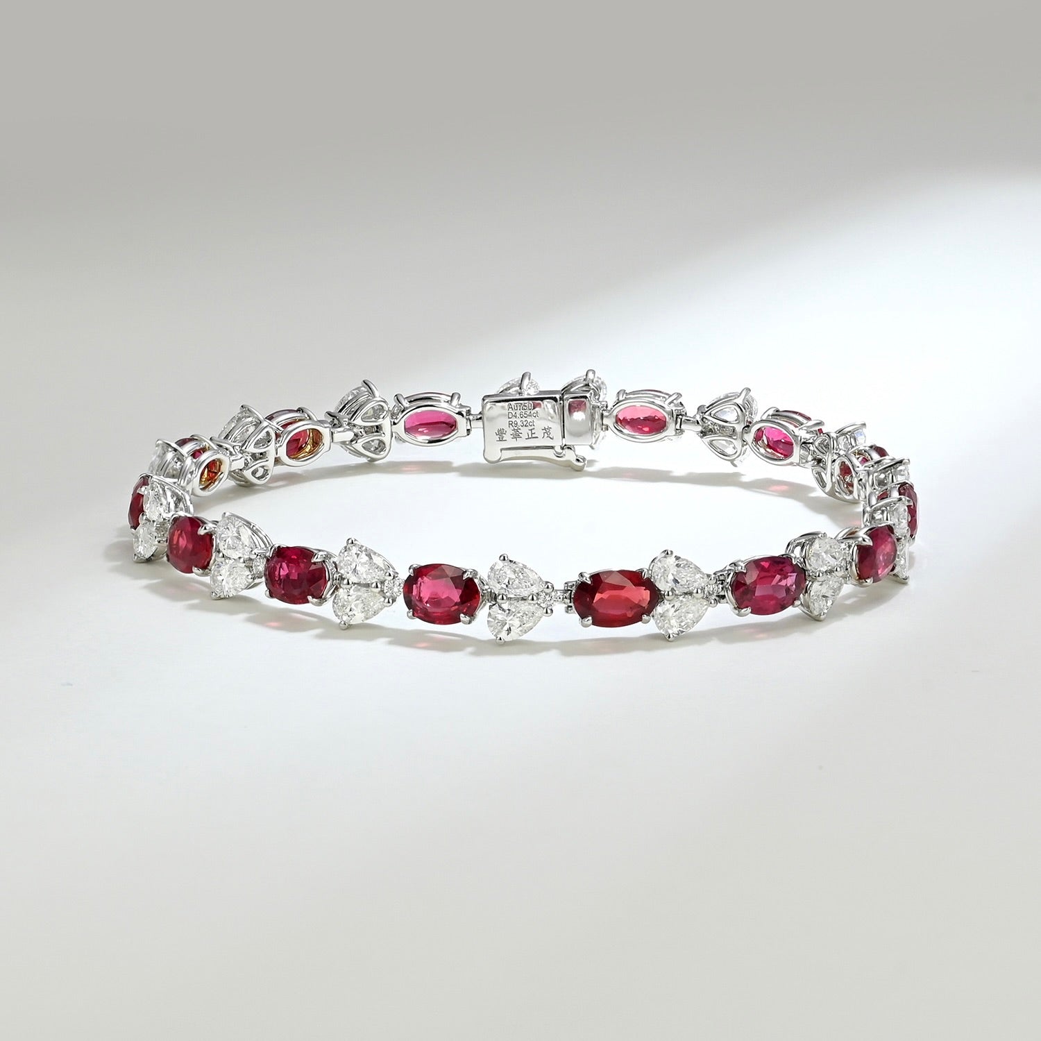 One of a Kind 18K White Gold Ruby and Heart-shaped Diamond Tennis Bracelet