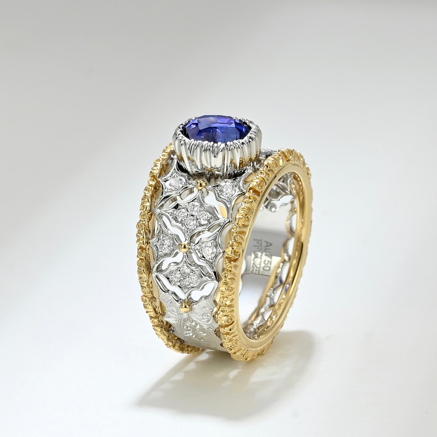 One of a Kind 18K Yellow Gold Royal Blue Sapphire and Diamond Ring