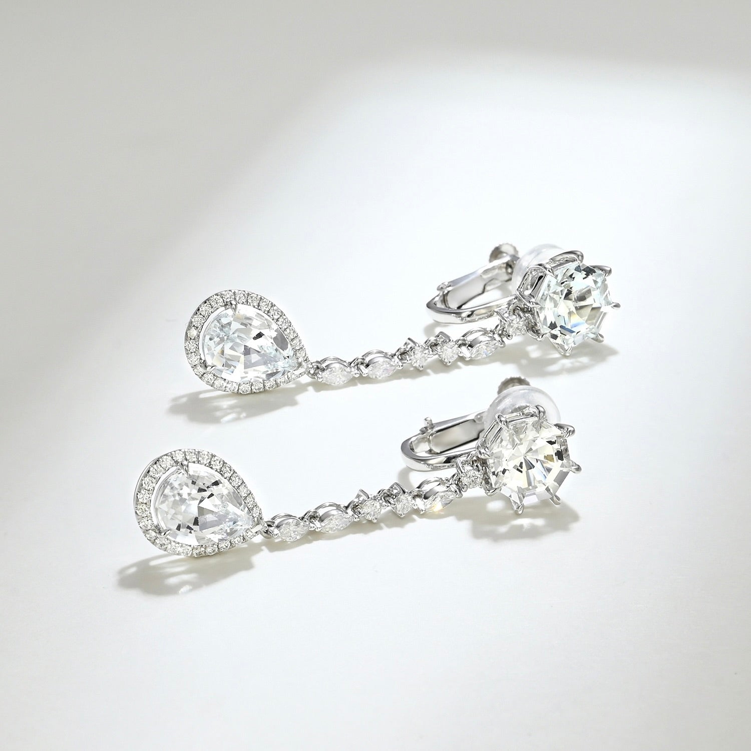 One of a Kind 18K White Gold White Sapphire and Diamond Dangle Drop Earrings