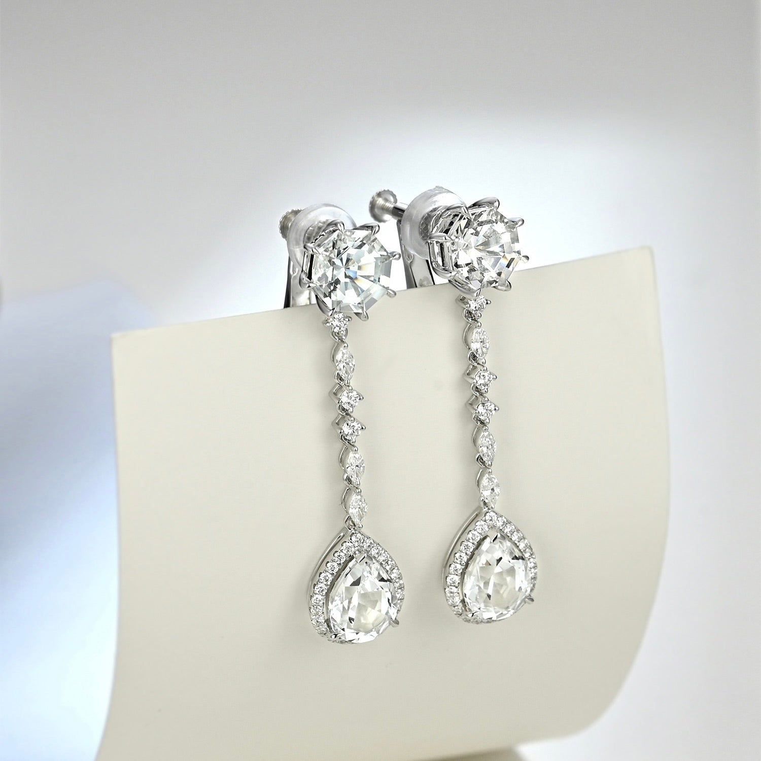 One of a Kind 18K White Gold White Sapphire and Diamond Dangle Drop Earrings