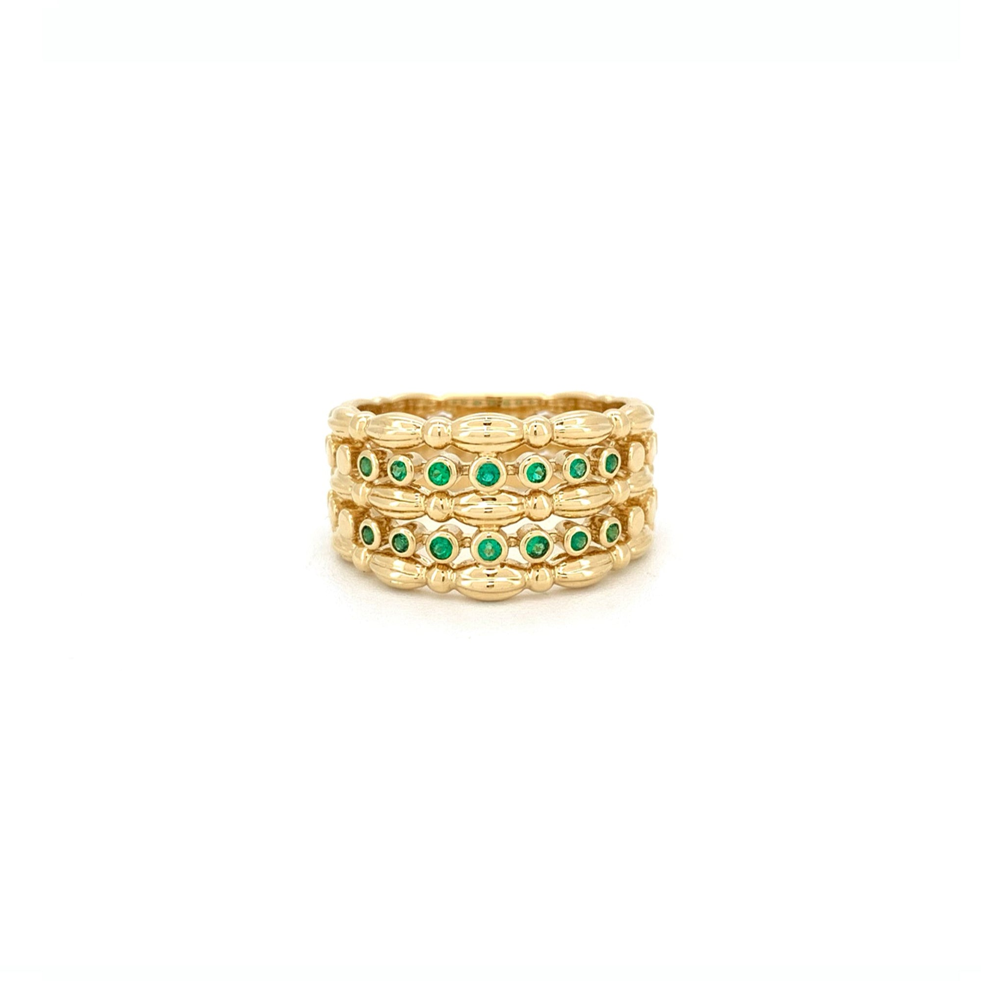 Double Layer Emerald 18K Yellow Gold
