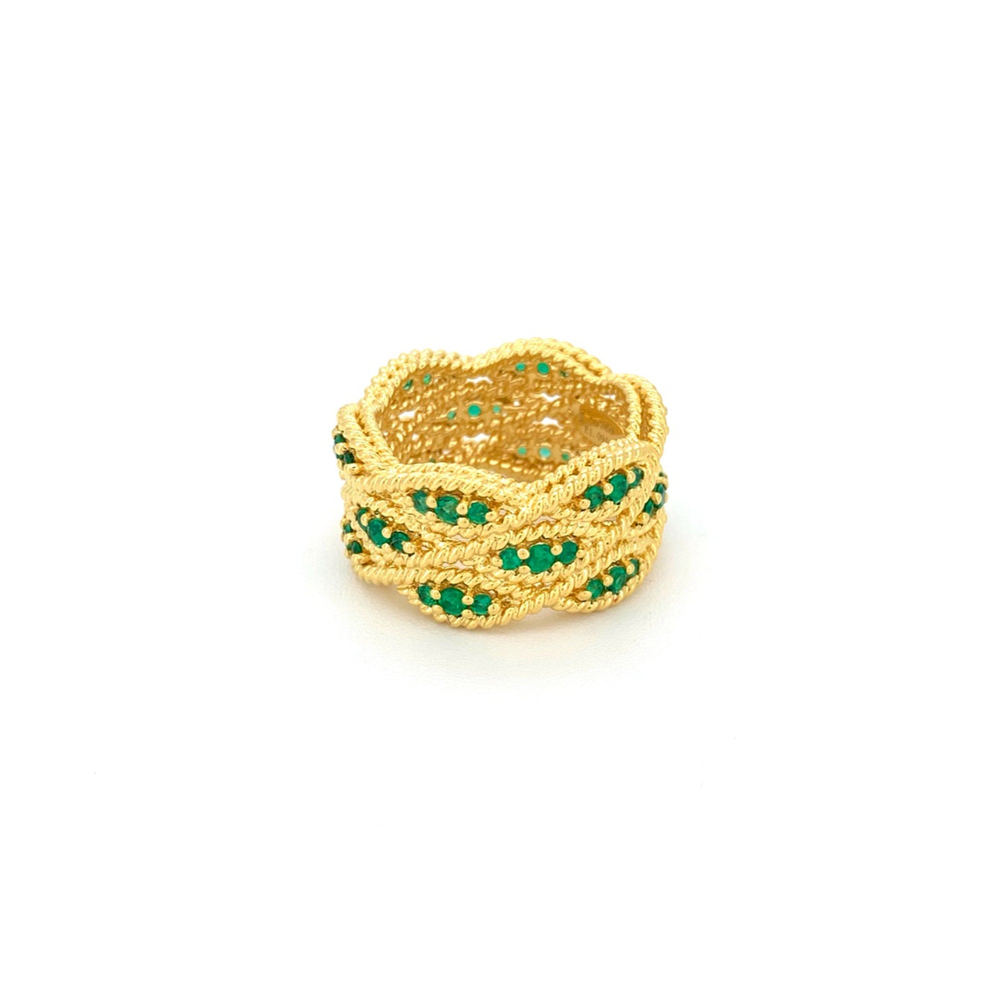 Emerald Braided Ring 18K Yellow Gold