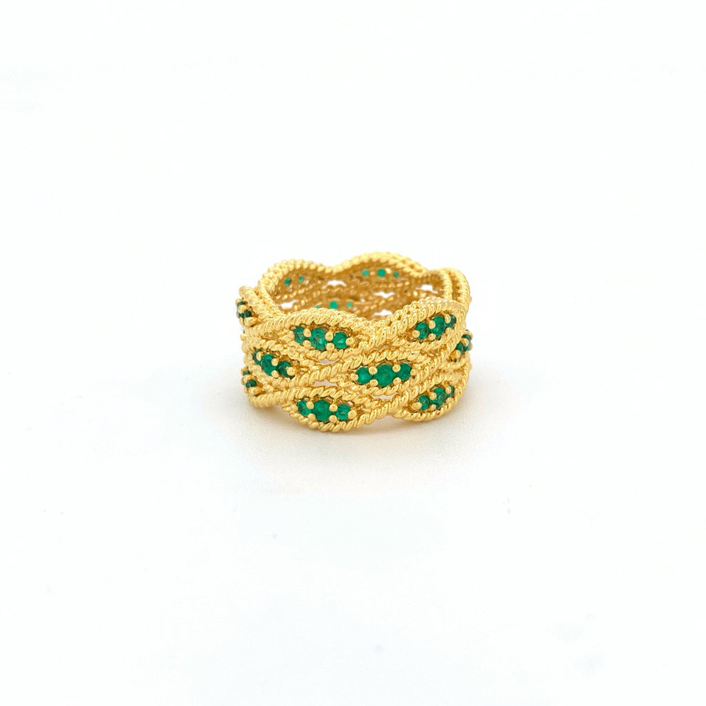 Emerald Braided Ring 18K Yellow Gold