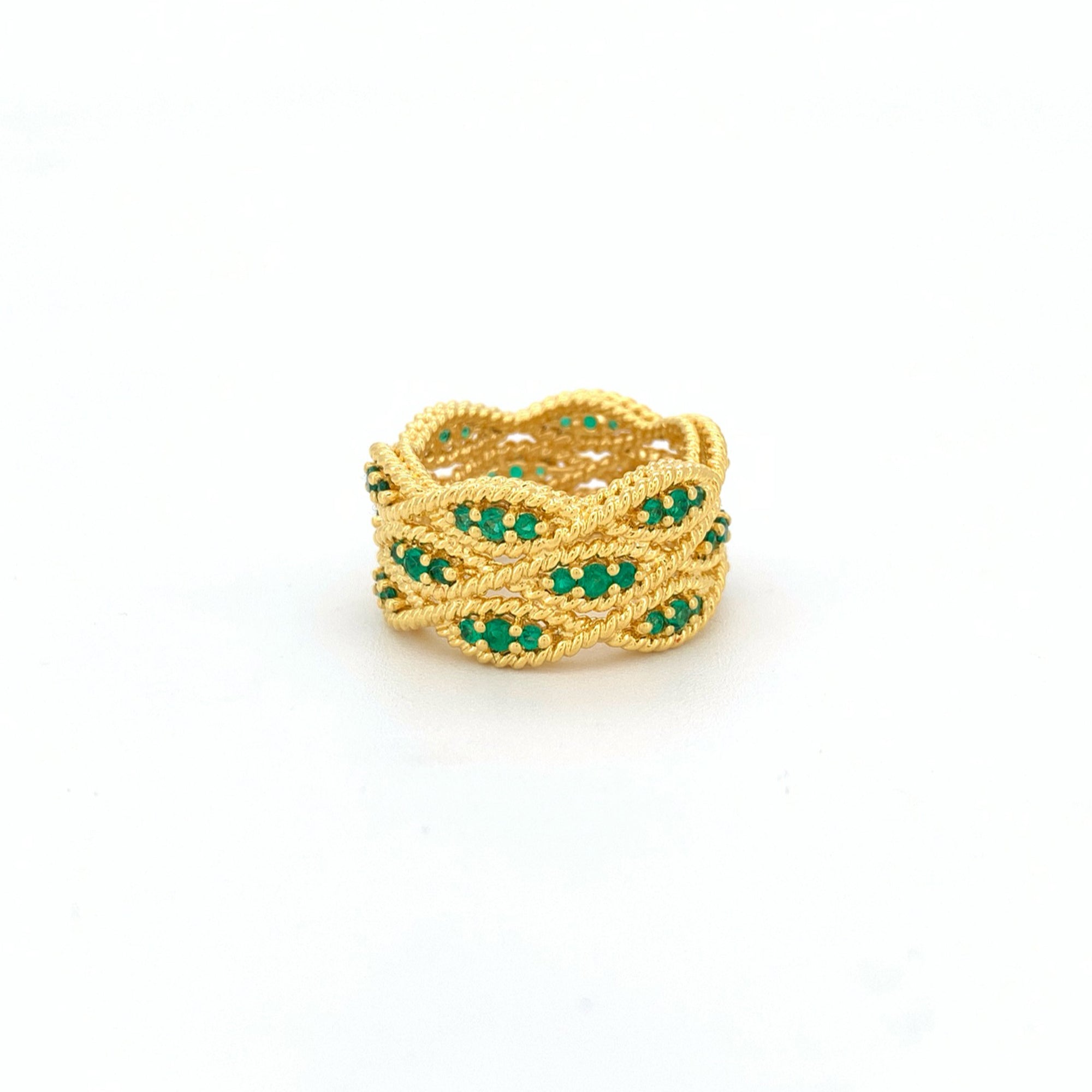 Emerald Braided Ring 18K Yellow Gold