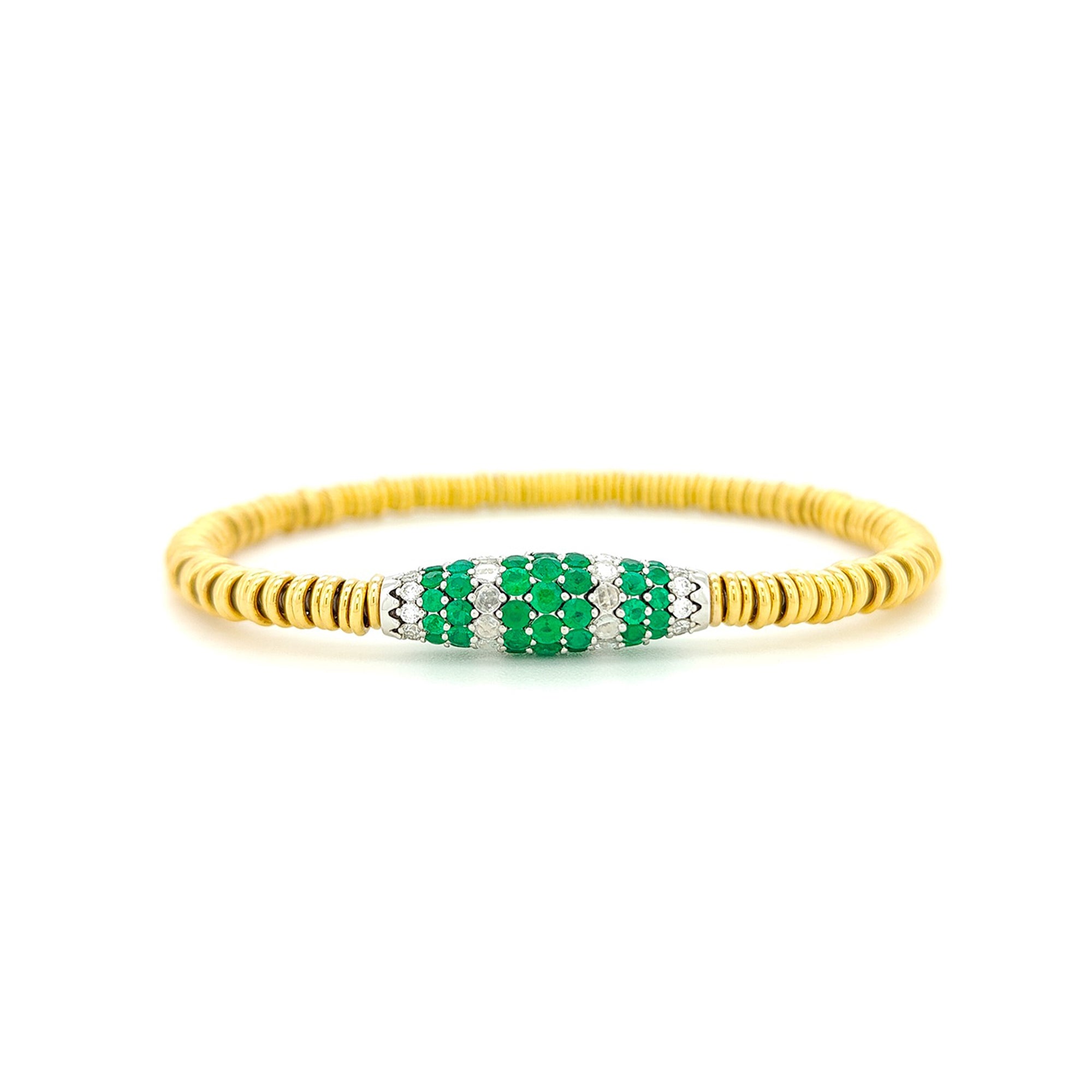 Emerald and Diamond Elastic Bracelet 18K Yellow Gold