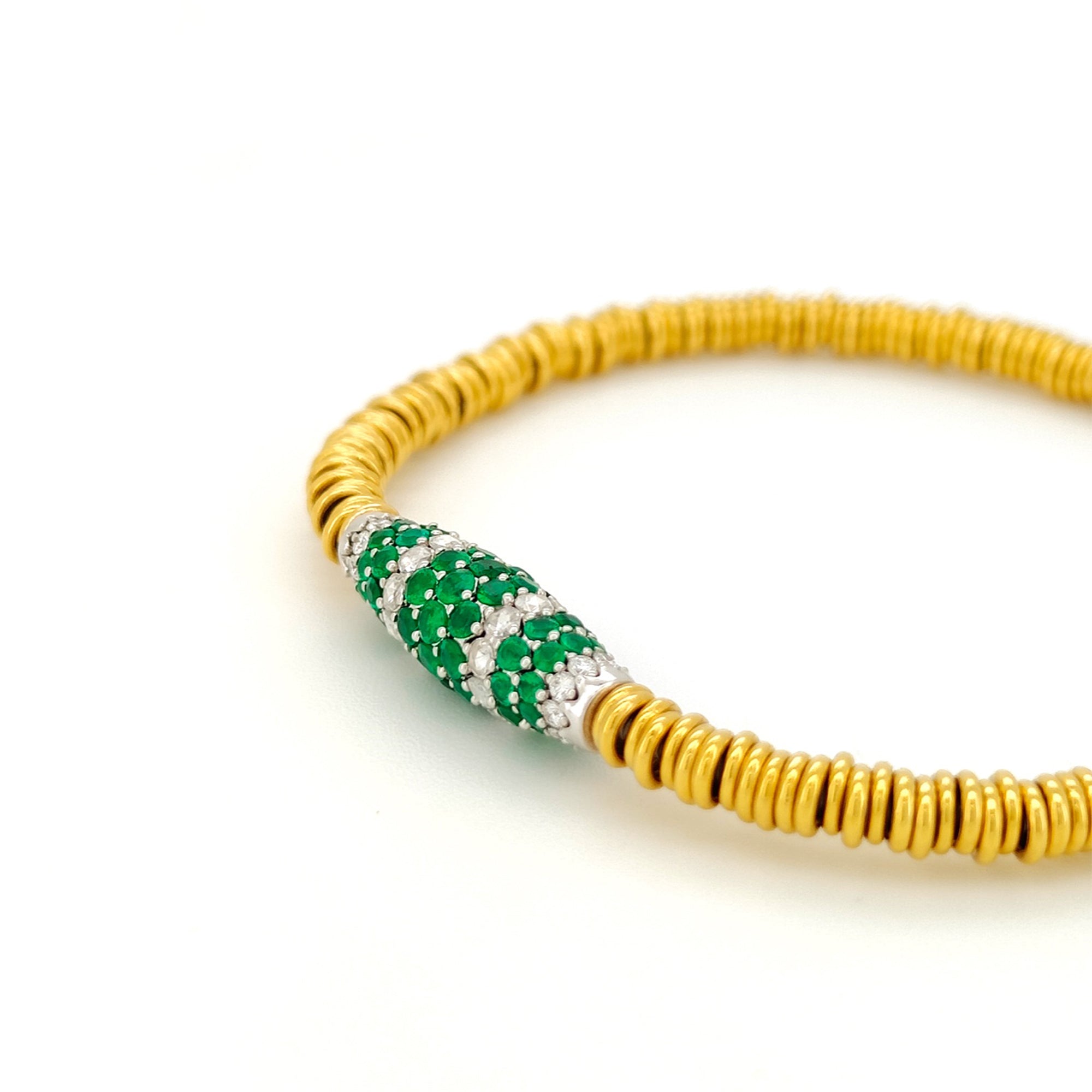 Emerald and Diamond Elastic Bracelet 18K Yellow Gold