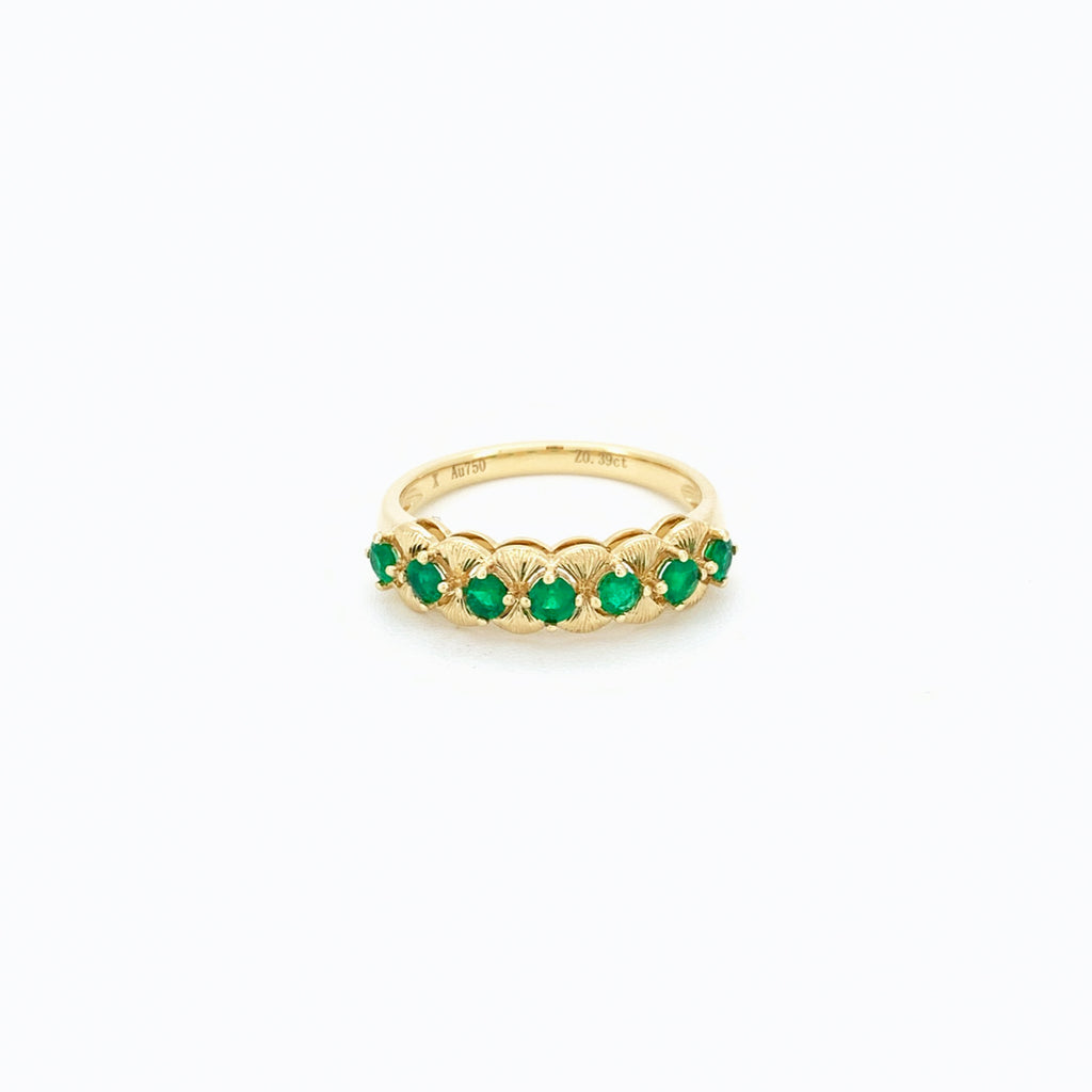 Emerald and Diamond Half Eternity Ring 18K Yellow Gold