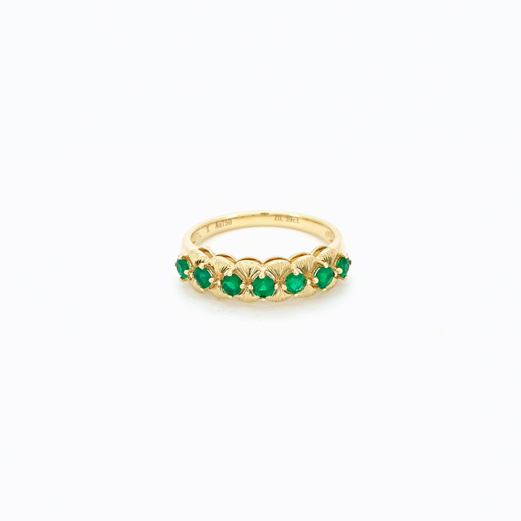 Emerald and Diamond Half Eternity Ring 18K Yellow Gold