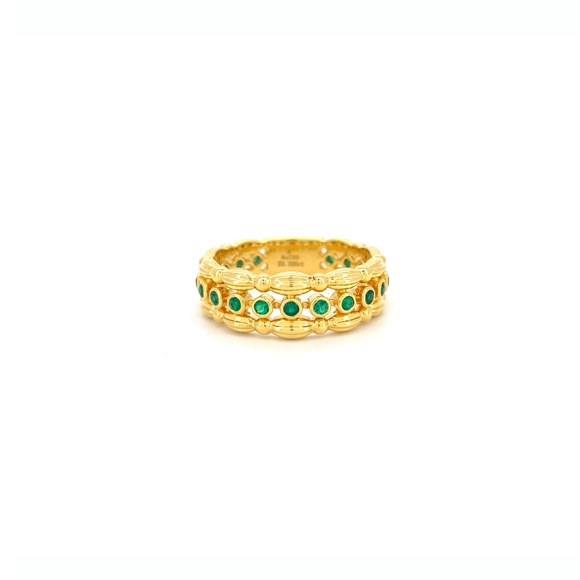 Emerald and Diamond Ring Single Band 18K Yellow Gold