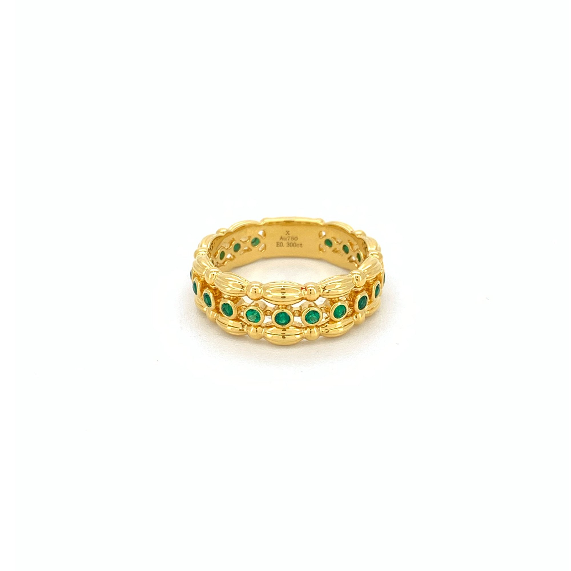 Emerald and Diamond Ring Single Band 18K Yellow Gold
