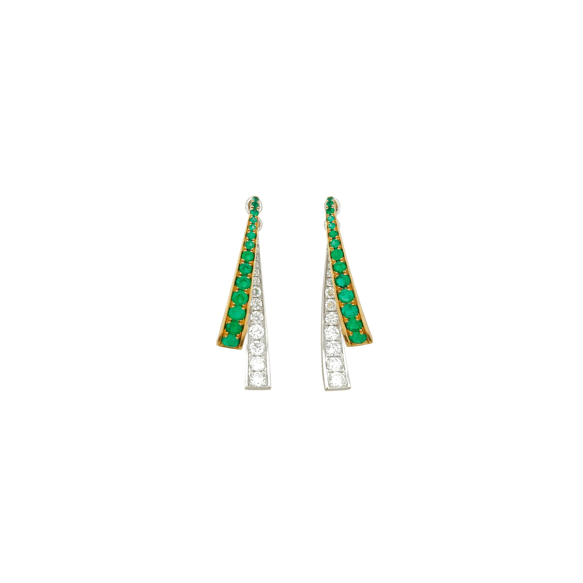 Emerald and Diamond dangle earrings 18K White Gold