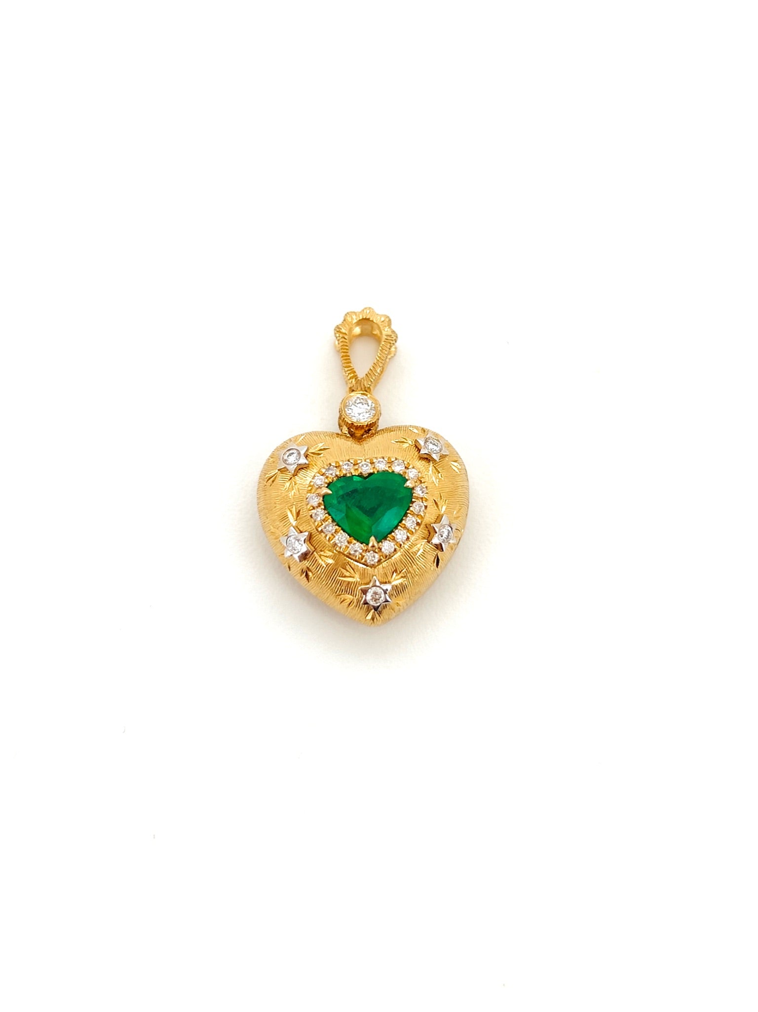 Heart-shaped Emerald and Diamond Pendants 18K Yellow Gold