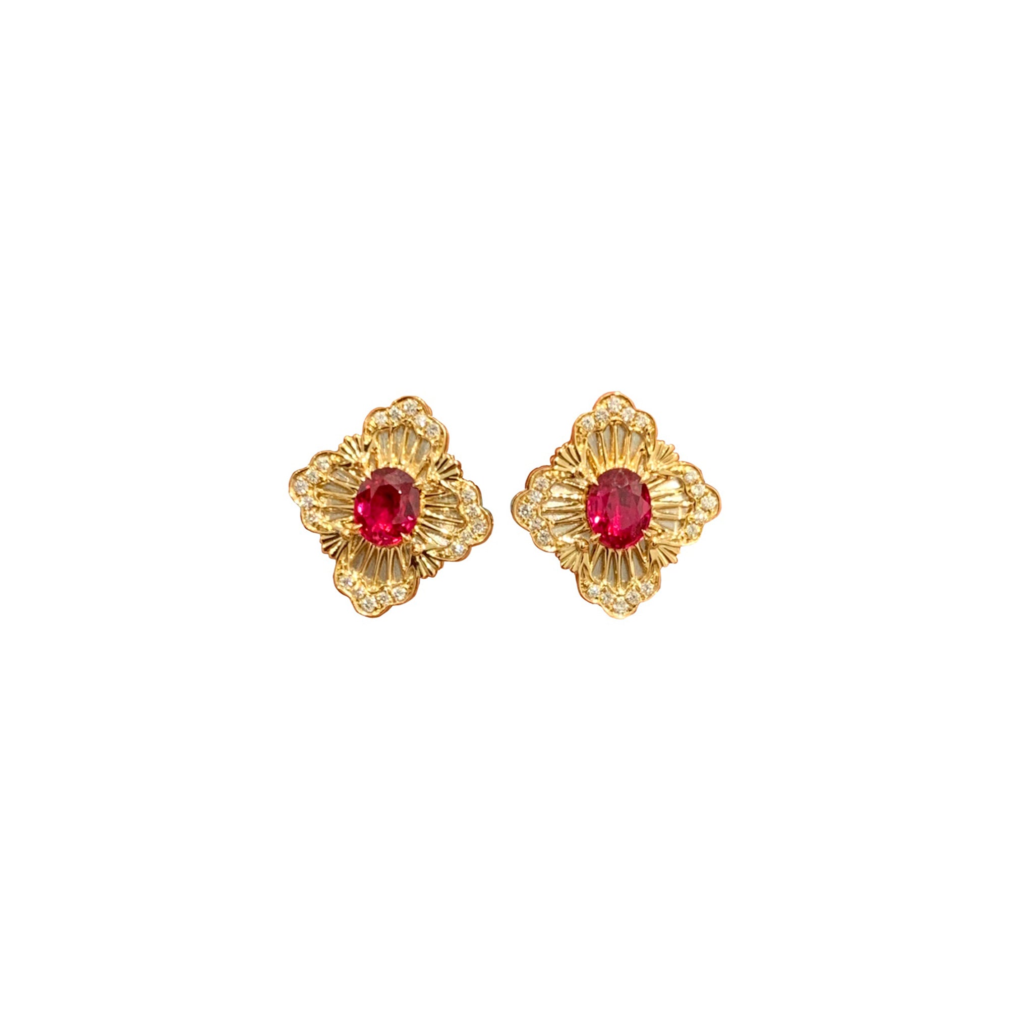 Imperial Ruby and Diamond Earrings 18K Gold