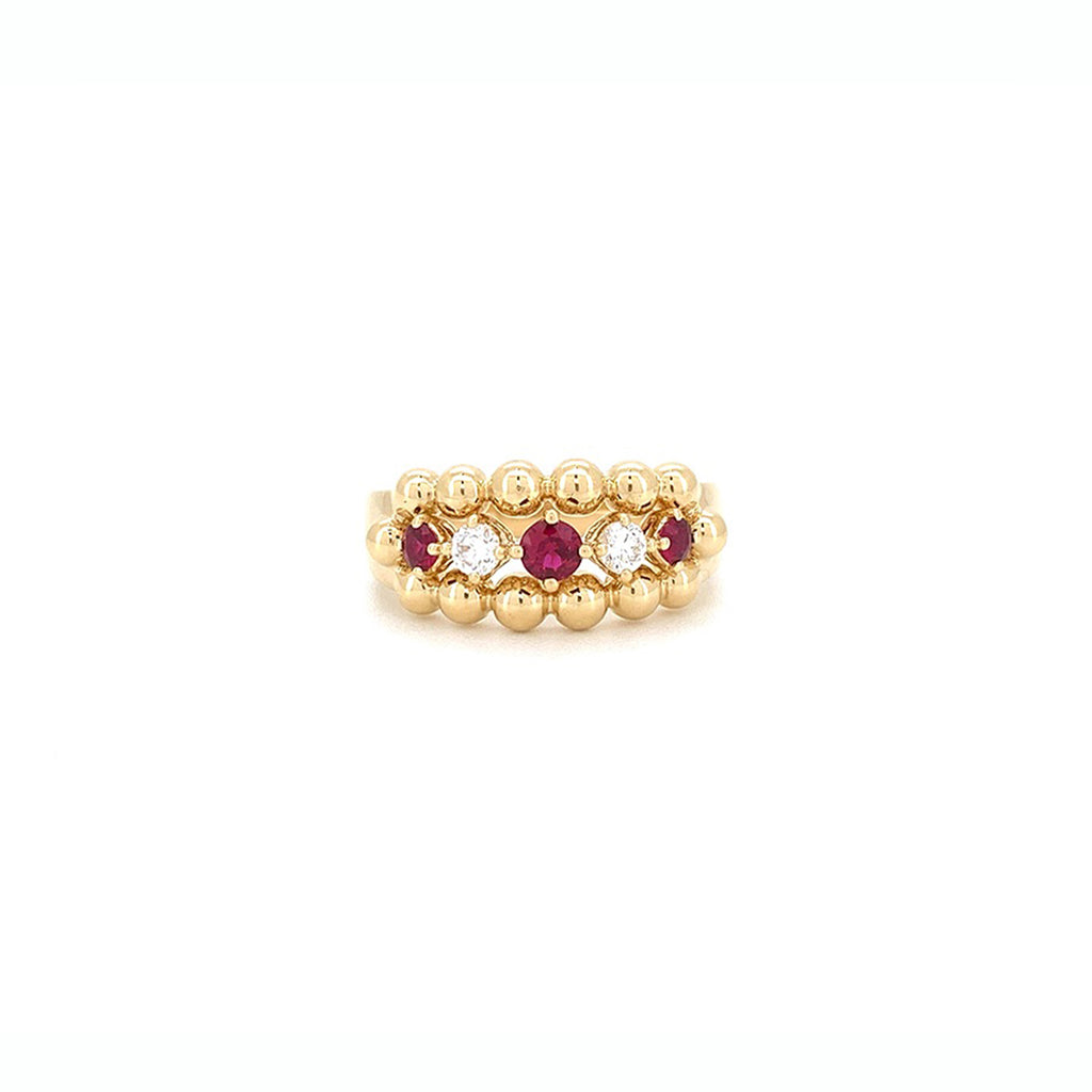 Ruby Diamond Round Ring 18K Yellow Gold