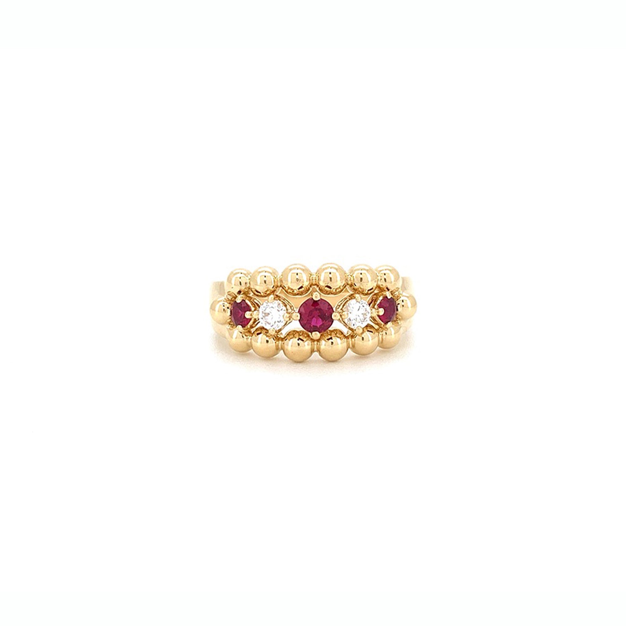 Ruby Diamond Round Ring 18K Yellow Gold