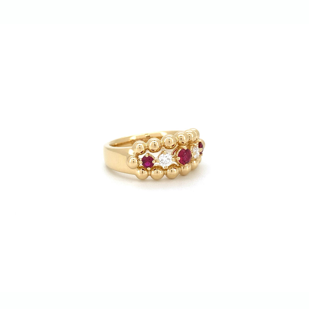 Ruby Diamond Round Ring 18K Yellow Gold