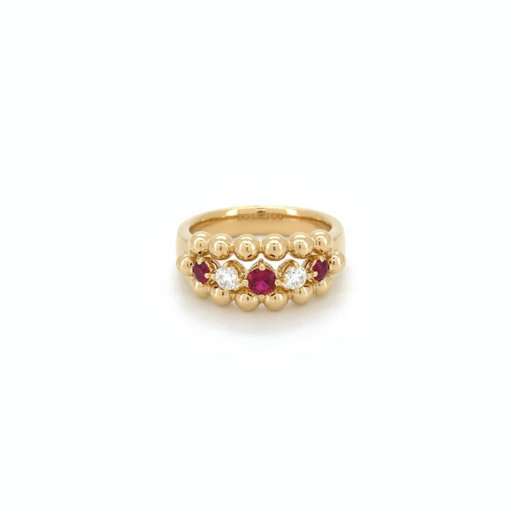 Ruby Diamond Round Ring 18K Yellow Gold