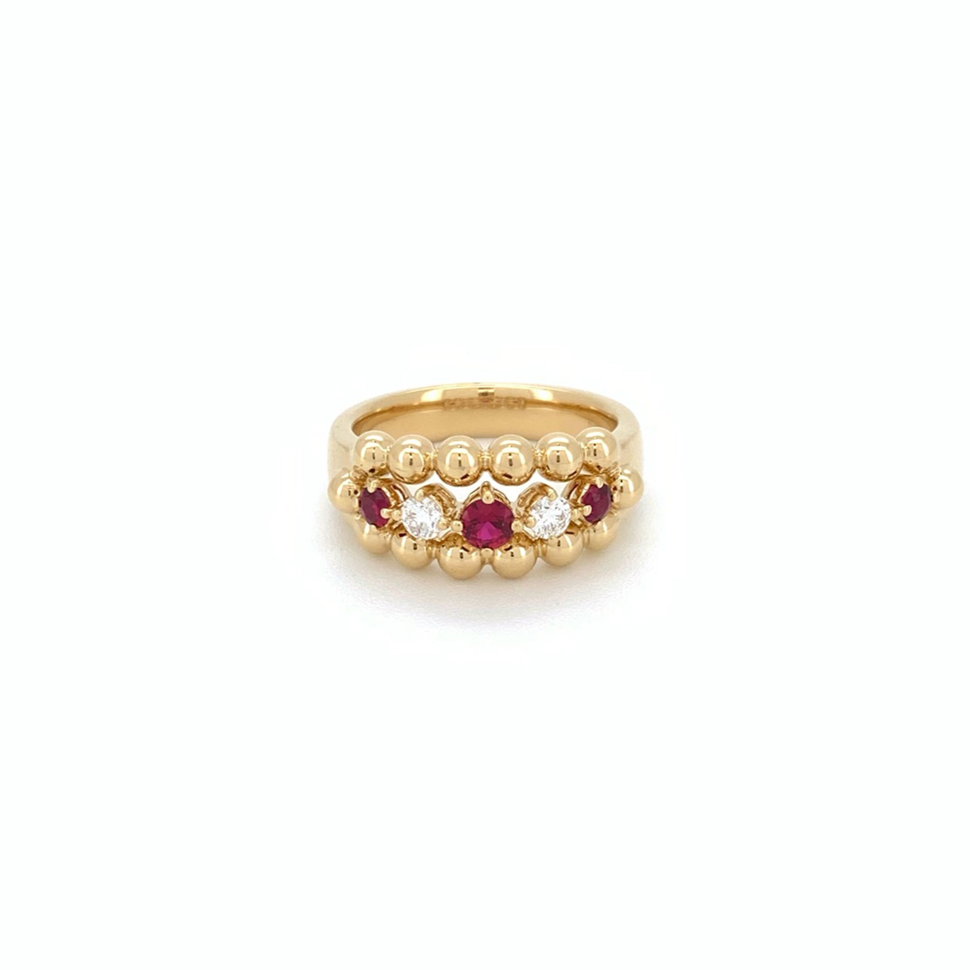 Ruby Diamond Round Ring 18K Yellow Gold