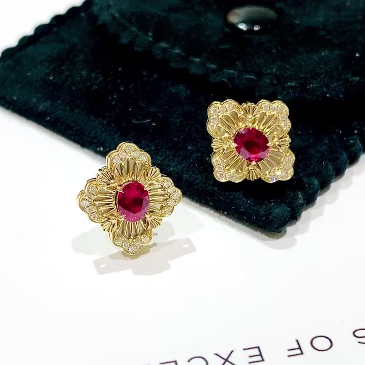 Imperial Ruby and Diamond Earrings 18K Gold
