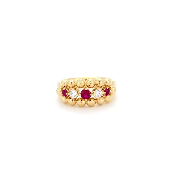 Ruby Diamond Round Ring 18K Yellow Gold
