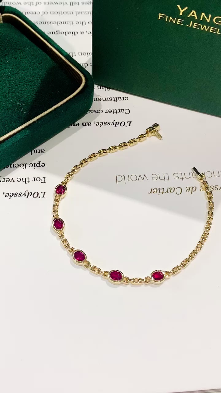 Ruby Chain Bracelet 18K Yellow Gold
