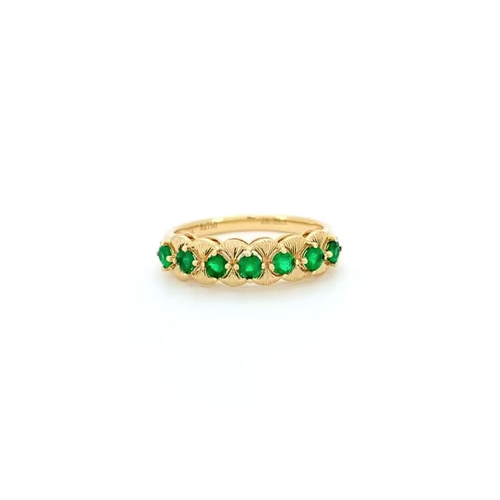 Emerald and Diamond Half Eternity Ring 18K Yellow Gold