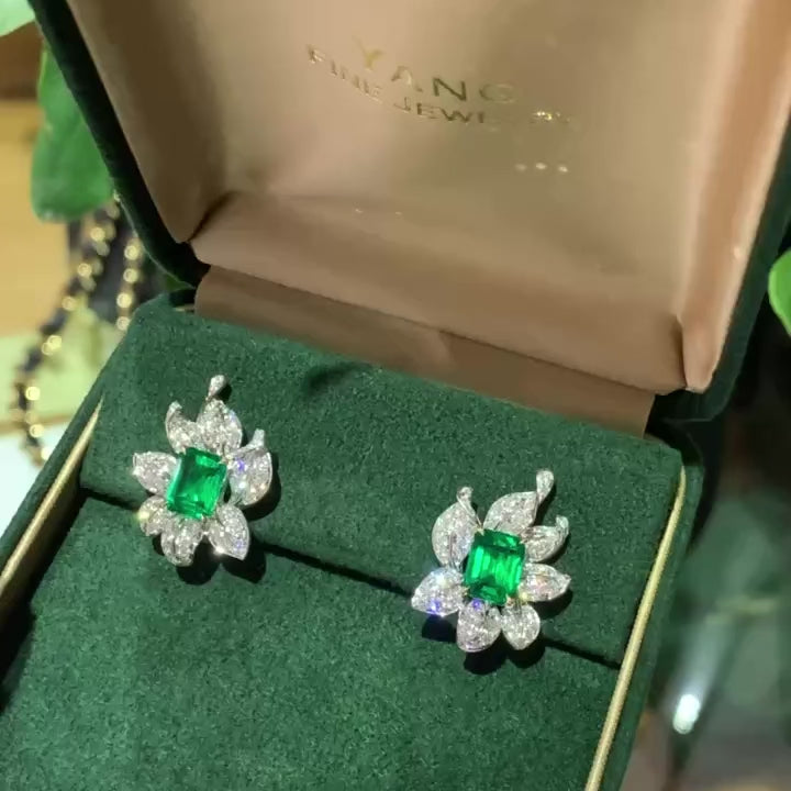 One of a Kind Emerald and Diamond Earrings
