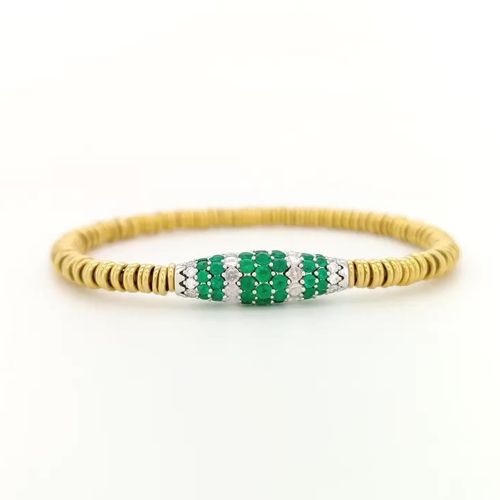 Emerald and Diamond Elastic Bracelet 18K Yellow Gold
