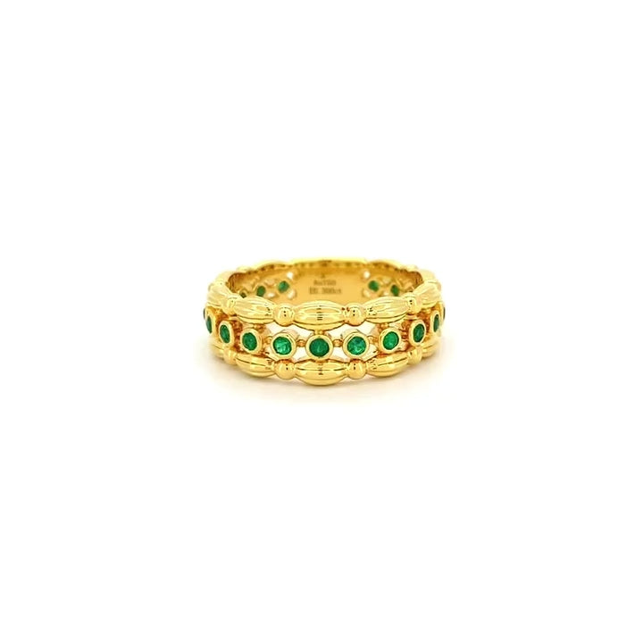 Emerald and Diamond Ring Single Band 18K Yellow Gold