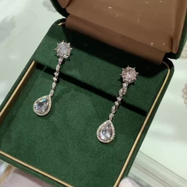 One of a Kind 18K White Gold White Sapphire and Diamond Dangle Drop Earrings
