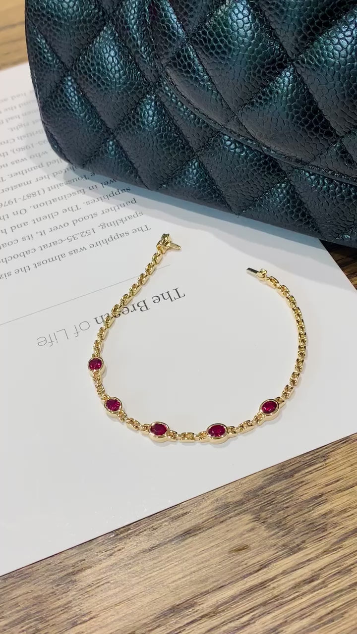 Ruby Chain Bracelet 18K Yellow Gold
