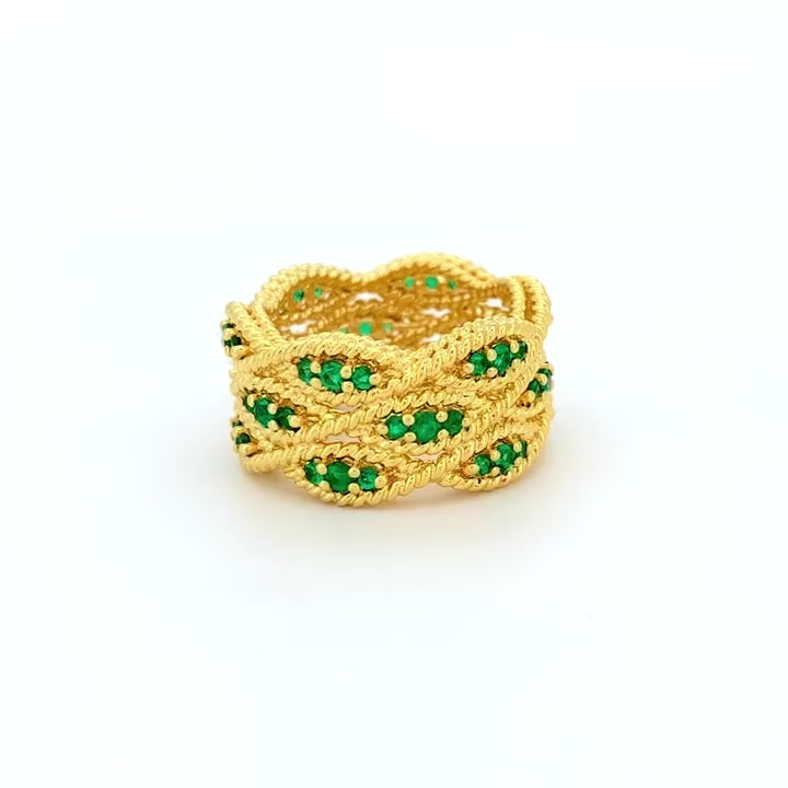Emerald Braided Ring 18K Yellow Gold